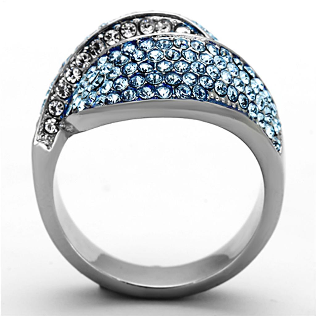 TK1303 - High polished (no plating) Stainless Steel Ring with Top Grade Crystal  in Sea Blue-2