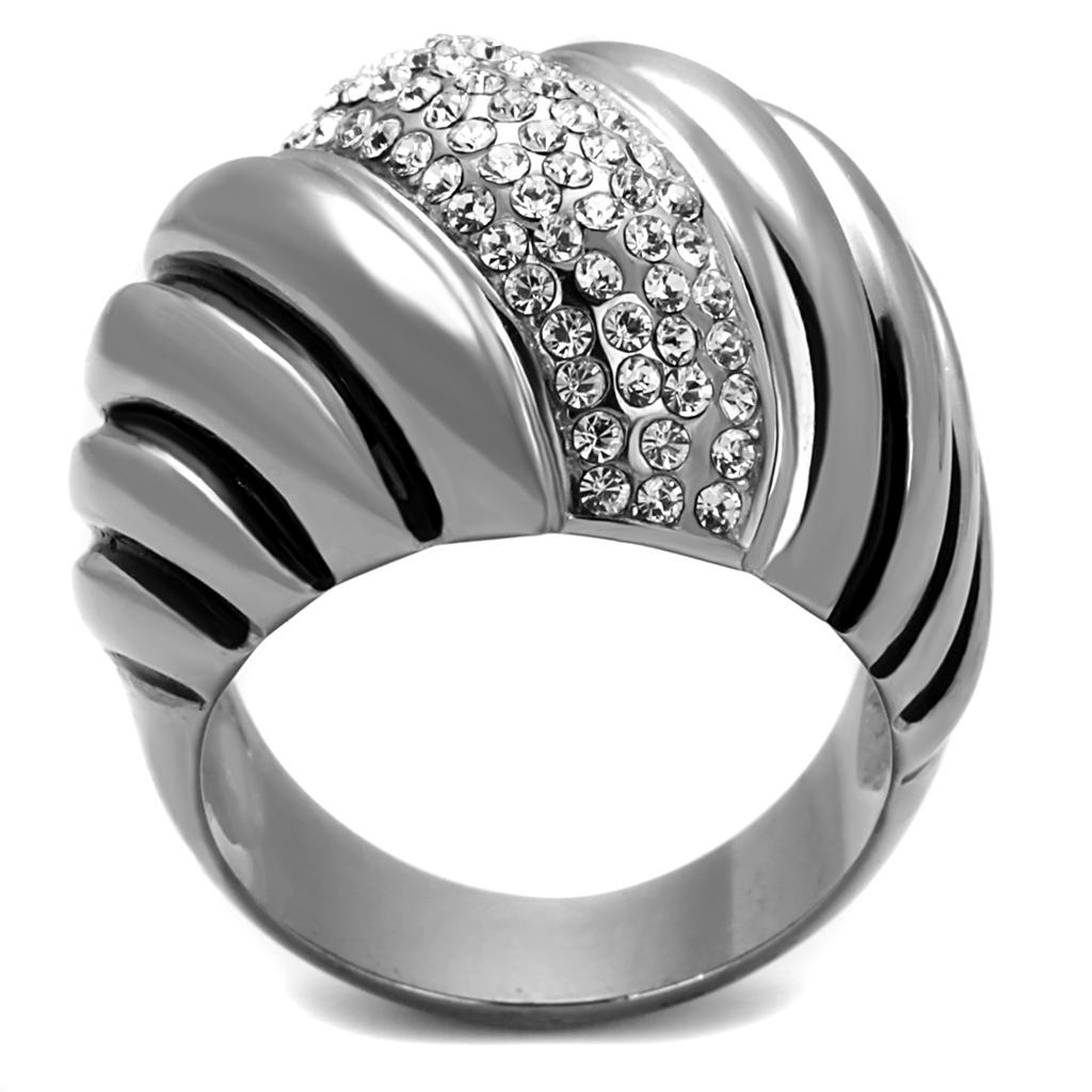 TK1304 - High polished (no plating) Stainless Steel Ring with Top Grade Crystal  in Clear-2