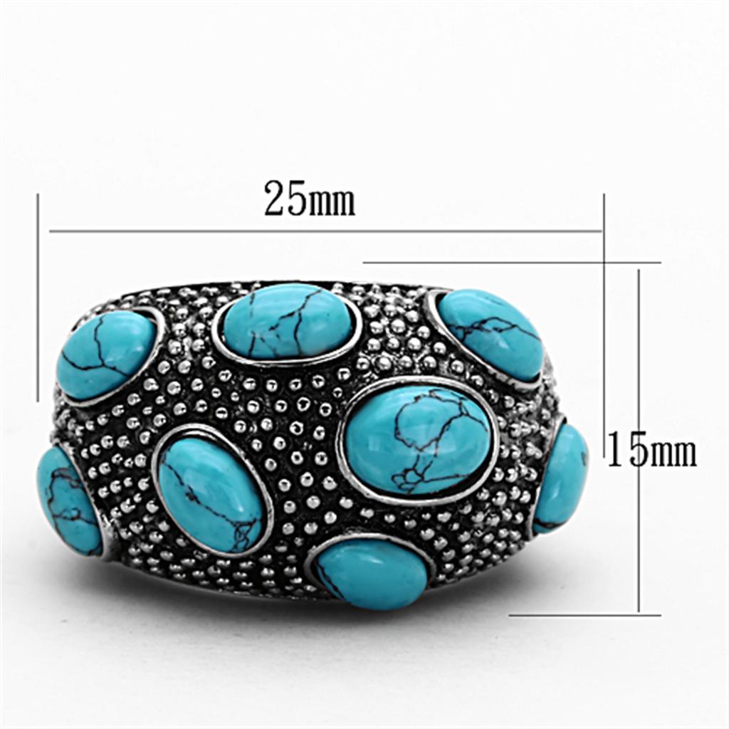 TK1308 - High polished (no plating) Stainless Steel Ring with Synthetic Turquoise in Sea Blue-1