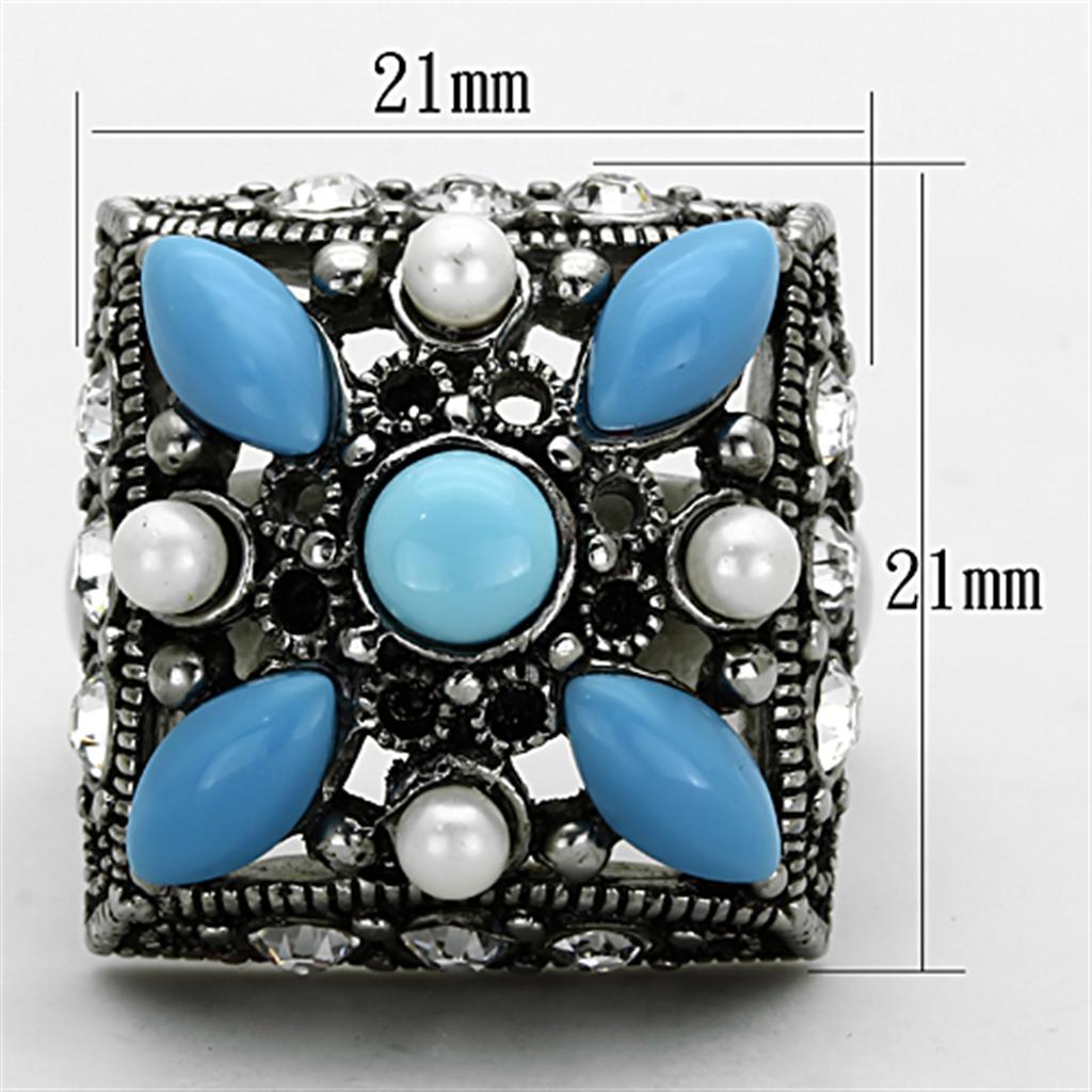 TK1309 - High polished (no plating) Stainless Steel Ring with Synthetic Turquoise in Sea Blue-1
