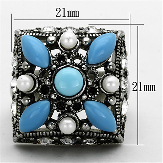 TK1309 - High polished (no plating) Stainless Steel Ring with Synthetic Turquoise in Sea Blue-1
