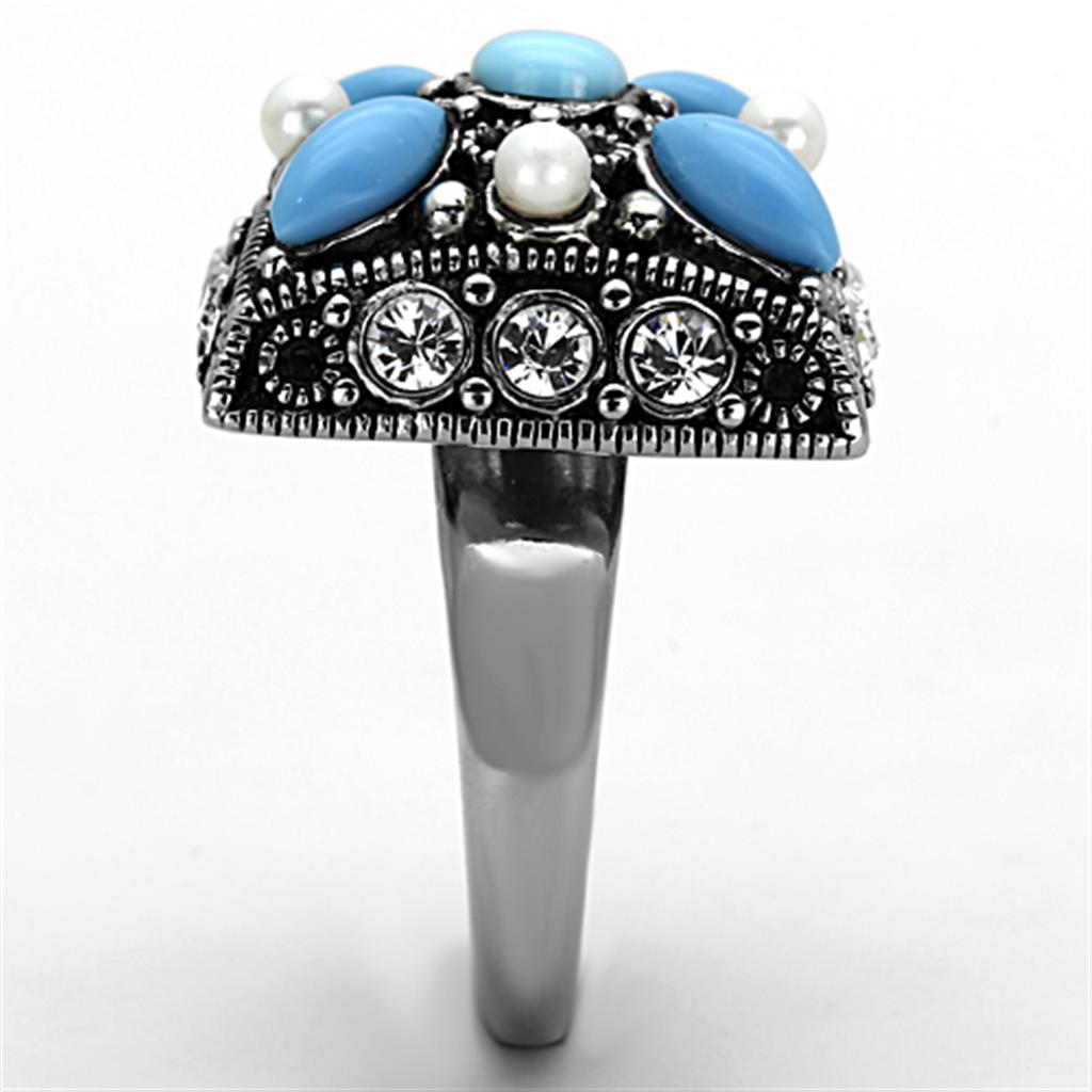 TK1309 - High polished (no plating) Stainless Steel Ring with Synthetic Turquoise in Sea Blue-3