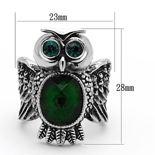 TK1312 - High polished (no plating) Stainless Steel Ring with Synthetic Synthetic Glass in Emerald-1