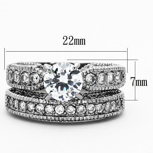 TK1318 - High polished (no plating) Stainless Steel Ring with AAA Grade CZ  in Clear-1