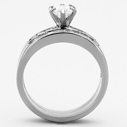 TK1319 - High polished (no plating) Stainless Steel Ring with AAA Grade CZ  in Clear-2