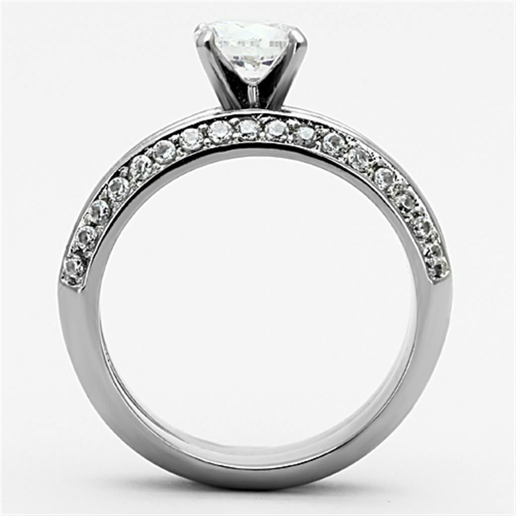 TK1320 - High polished (no plating) Stainless Steel Ring with AAA Grade CZ  in Clear-2