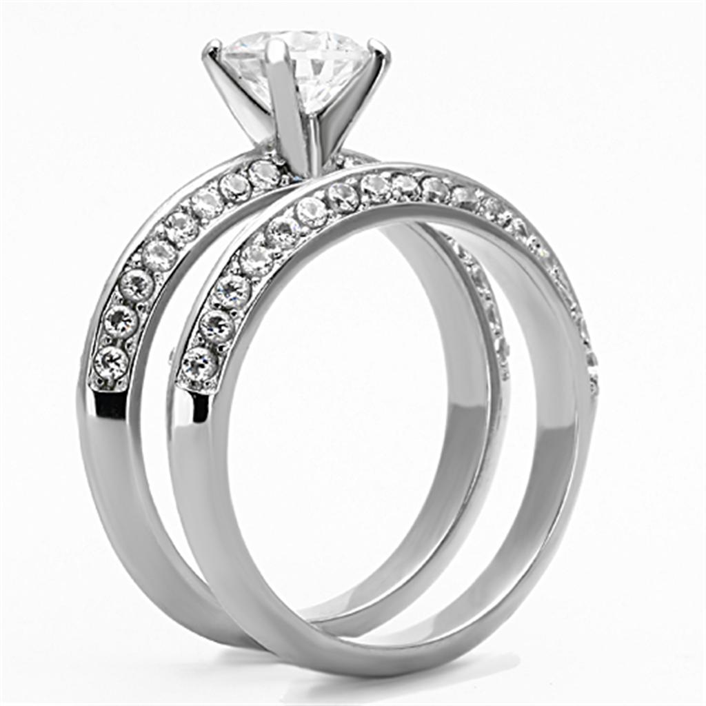 TK1320 - High polished (no plating) Stainless Steel Ring with AAA Grade CZ  in Clear-3