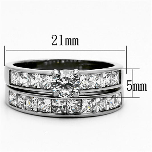 TK1321 - High polished (no plating) Stainless Steel Ring with AAA Grade CZ  in Clear-1