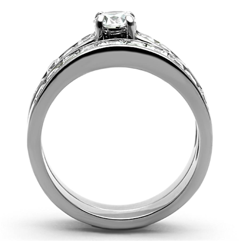 TK1321 - High polished (no plating) Stainless Steel Ring with AAA Grade CZ  in Clear-2