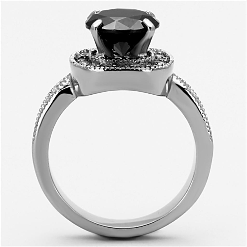 TK1322 - High polished (no plating) Stainless Steel Ring with AAA Grade CZ  in Black Diamond-2