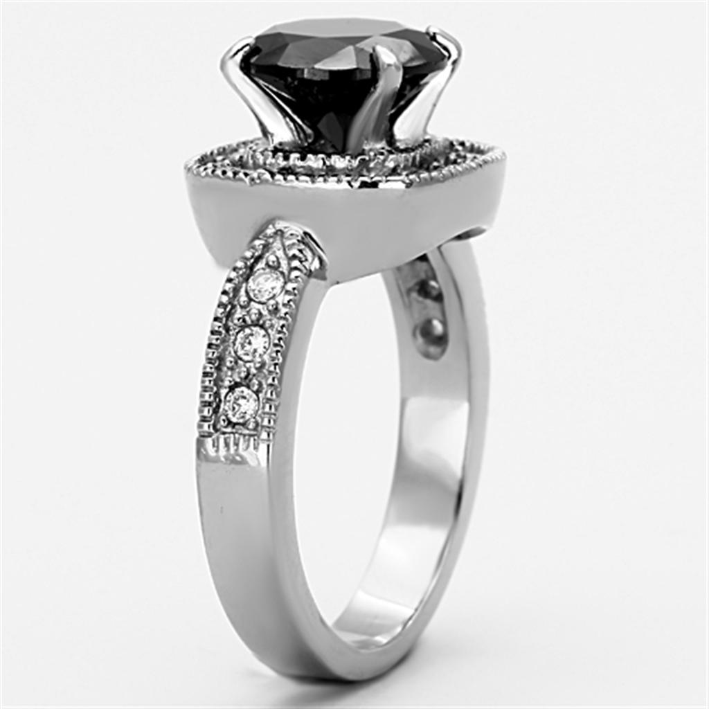 TK1322 - High polished (no plating) Stainless Steel Ring with AAA Grade CZ  in Black Diamond-3