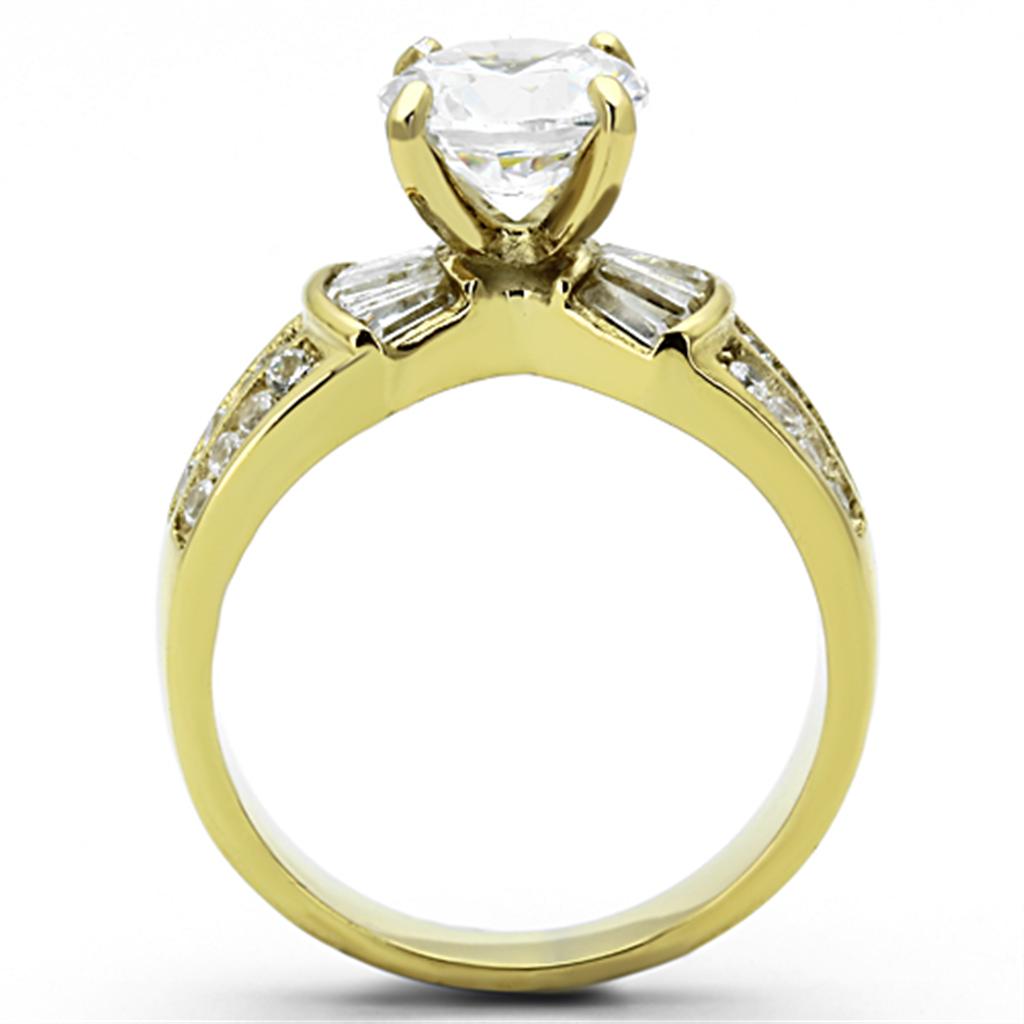 TK1323 - IP Gold(Ion Plating) Stainless Steel Ring with AAA Grade CZ  in Clear-2