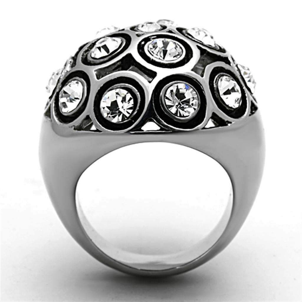 TK1325 - High polished (no plating) Stainless Steel Ring with Top Grade Crystal  in Clear-2