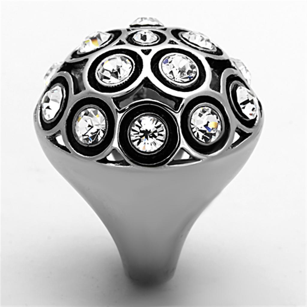TK1325 - High polished (no plating) Stainless Steel Ring with Top Grade Crystal  in Clear-3