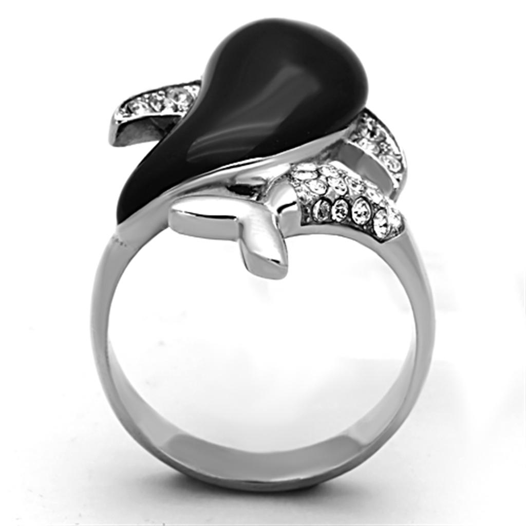 TK1326 - High polished (no plating) Stainless Steel Ring with Top Grade Crystal  in Clear-3