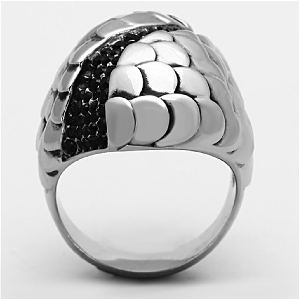 TK1327 - High polished (no plating) Stainless Steel Ring with Top Grade Crystal  in Jet-2