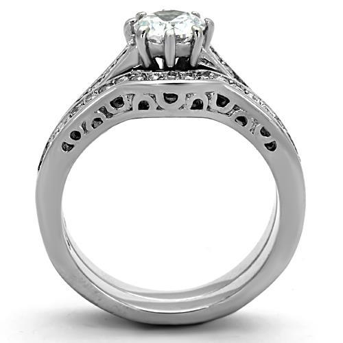 TK1330 - High polished (no plating) Stainless Steel Ring with AAA Grade CZ  in Clear-2