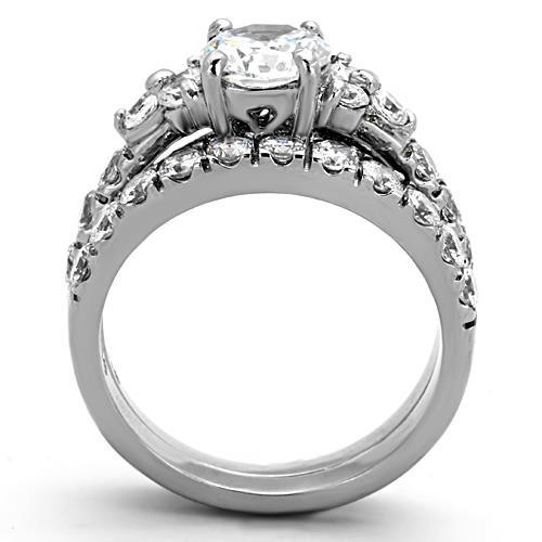 TK1331 - High polished (no plating) Stainless Steel Ring with AAA Grade CZ  in Clear-2