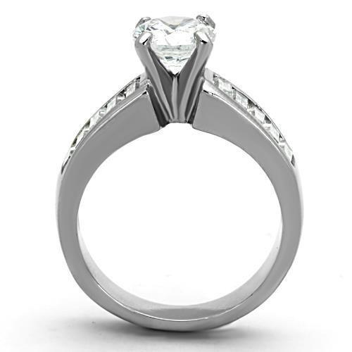 TK1332 - High polished (no plating) Stainless Steel Ring with AAA Grade CZ  in Clear-2
