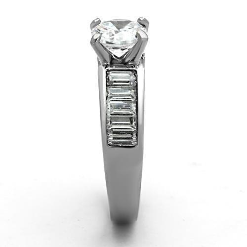 TK1332 - High polished (no plating) Stainless Steel Ring with AAA Grade CZ  in Clear-3