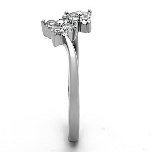 TK1333 - High polished (no plating) Stainless Steel Ring with AAA Grade CZ  in Clear-3