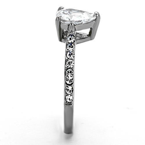 TK1337 - High polished (no plating) Stainless Steel Ring with AAA Grade CZ  in Clear-3