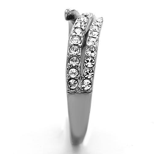TK1338 - High polished (no plating) Stainless Steel Ring with Top Grade Crystal  in Clear-3