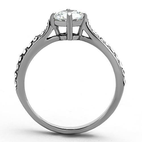 TK1339 - High polished (no plating) Stainless Steel Ring with AAA Grade CZ  in Clear-2