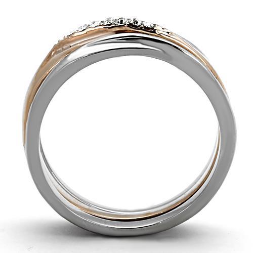 TK1340 - Two-Tone IP Rose Gold Stainless Steel Ring with Top Grade Crystal  in Clear-2