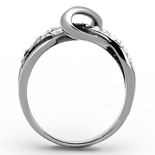 TK1341 - High polished (no plating) Stainless Steel Ring with Top Grade Crystal  in Clear-2