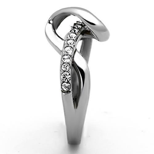 TK1341 - High polished (no plating) Stainless Steel Ring with Top Grade Crystal  in Clear-3