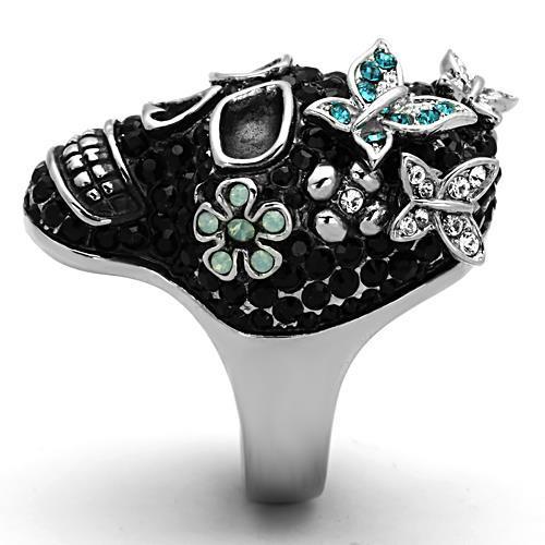 TK1342 - High polished (no plating) Stainless Steel Ring with Top Grade Crystal  in Multi Color-3