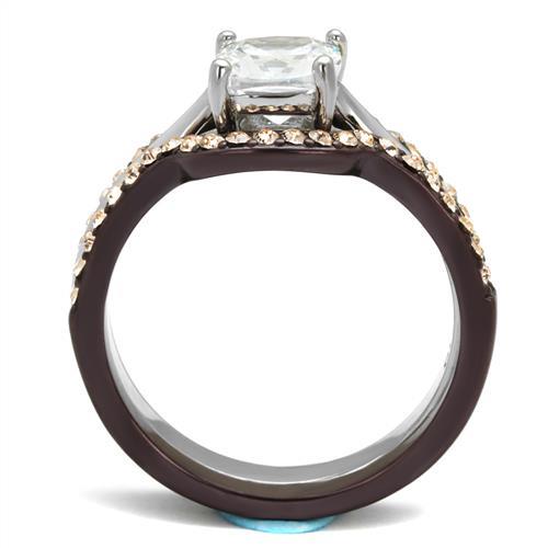 TK1343PC - Two Tone IP Dark Brown (IP coffee) Stainless Steel Ring with AAA Grade CZ  in Clear-2