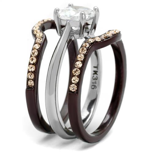 TK1343PC - Two Tone IP Dark Brown (IP coffee) Stainless Steel Ring with AAA Grade CZ  in Clear-3