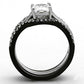 TK1343 - Two-Tone IP Black Stainless Steel Ring with AAA Grade CZ  in Clear-2