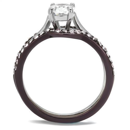 TK1344PC - Two Tone IP Dark Brown (IP coffee) Stainless Steel Ring with AAA Grade CZ  in Clear-2