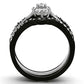 TK1345 - Two-Tone IP Black Stainless Steel Ring with AAA Grade CZ  in Clear-2