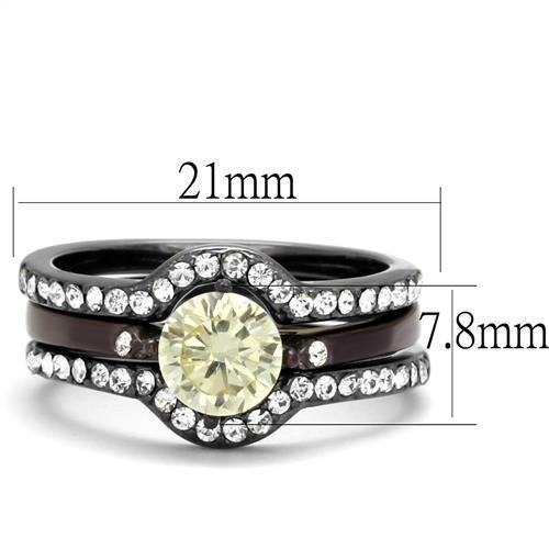 TK1346DC - IP Light Black (IP Gun) & IP Dark Brown (IP coffee) Stainless Steel Ring with AAA Grade CZ  in Citrine Yellow-1