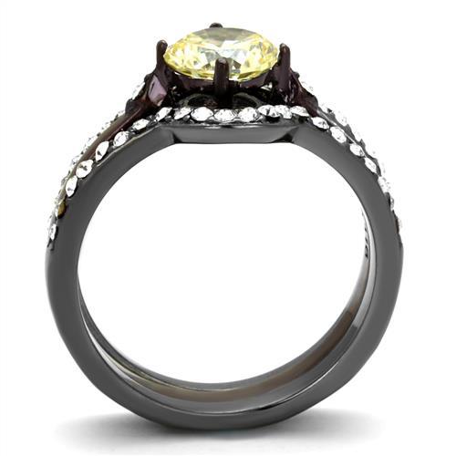 TK1346DC - IP Light Black (IP Gun) & IP Dark Brown (IP coffee) Stainless Steel Ring with AAA Grade CZ  in Citrine Yellow-2