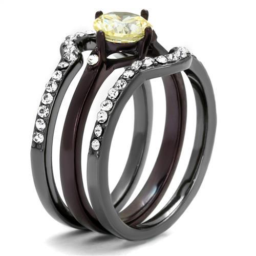 TK1346DC - IP Light Black (IP Gun) & IP Dark Brown (IP coffee) Stainless Steel Ring with AAA Grade CZ  in Citrine Yellow-3