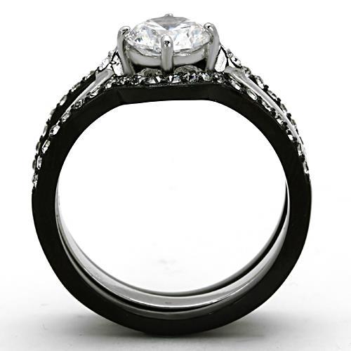 TK1346 - Two-Tone IP Black Stainless Steel Ring with AAA Grade CZ  in Clear-2