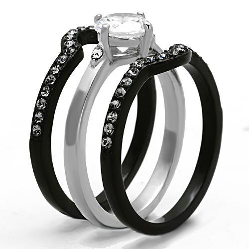 TK1346 - Two-Tone IP Black Stainless Steel Ring with AAA Grade CZ  in Clear-3