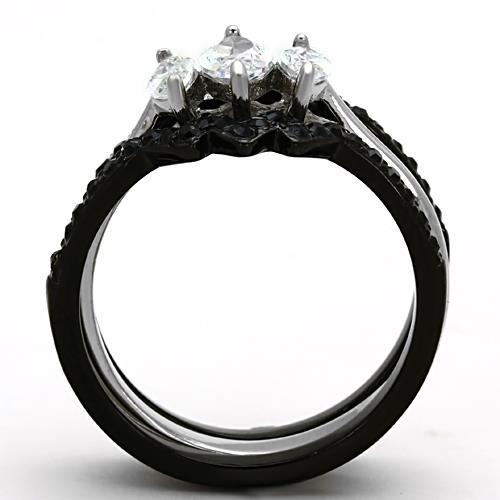 TK1347 - Two-Tone IP Black Stainless Steel Ring with AAA Grade CZ  in Clear-2