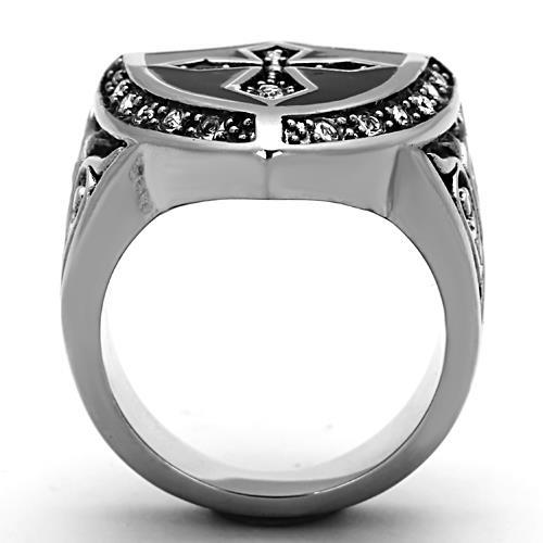 TK1349 - High polished (no plating) Stainless Steel Ring with Top Grade Crystal  in Clear-2