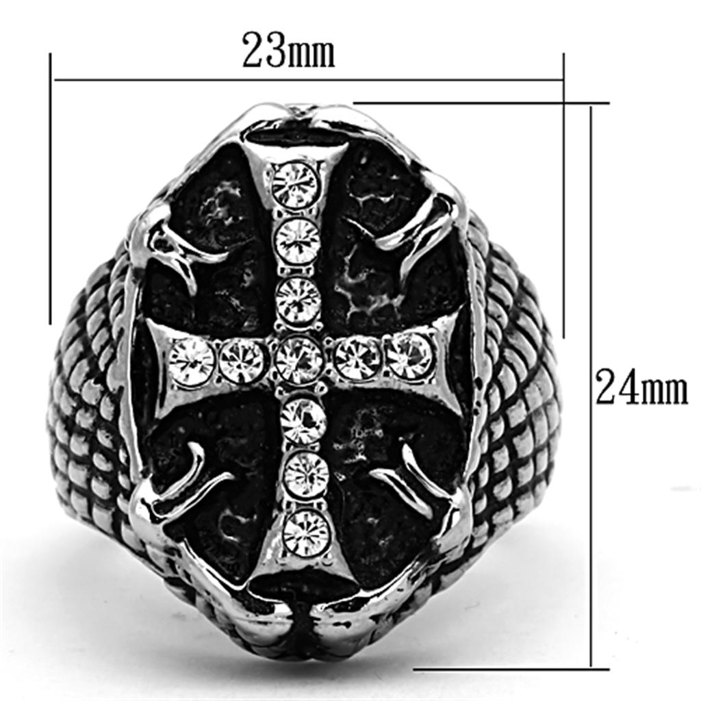 TK1351 - High polished (no plating) Stainless Steel Ring with Top Grade Crystal  in Clear-1
