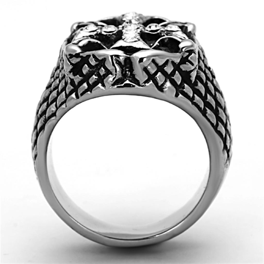 TK1351 - High polished (no plating) Stainless Steel Ring with Top Grade Crystal  in Clear-2