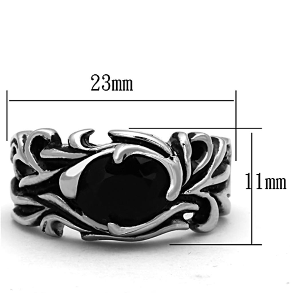 TK1355 - High polished (no plating) Stainless Steel Ring with Synthetic Synthetic Glass in Jet-1