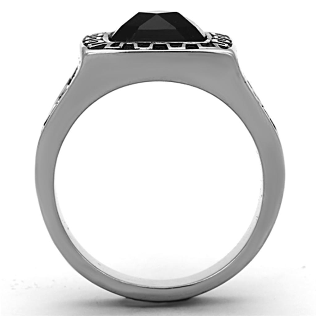 TK1356 - High polished (no plating) Stainless Steel Ring with Synthetic Synthetic Glass in Jet-2