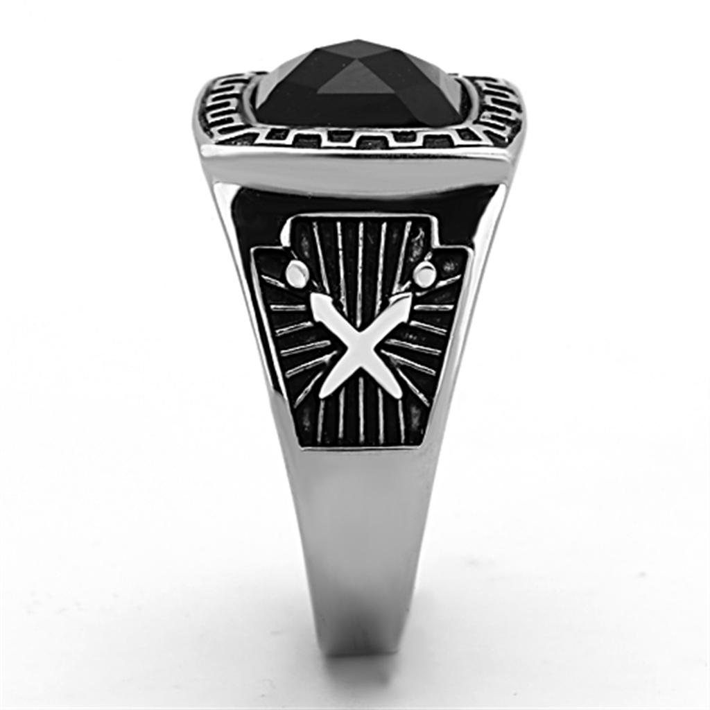 TK1356 - High polished (no plating) Stainless Steel Ring with Synthetic Synthetic Glass in Jet-3