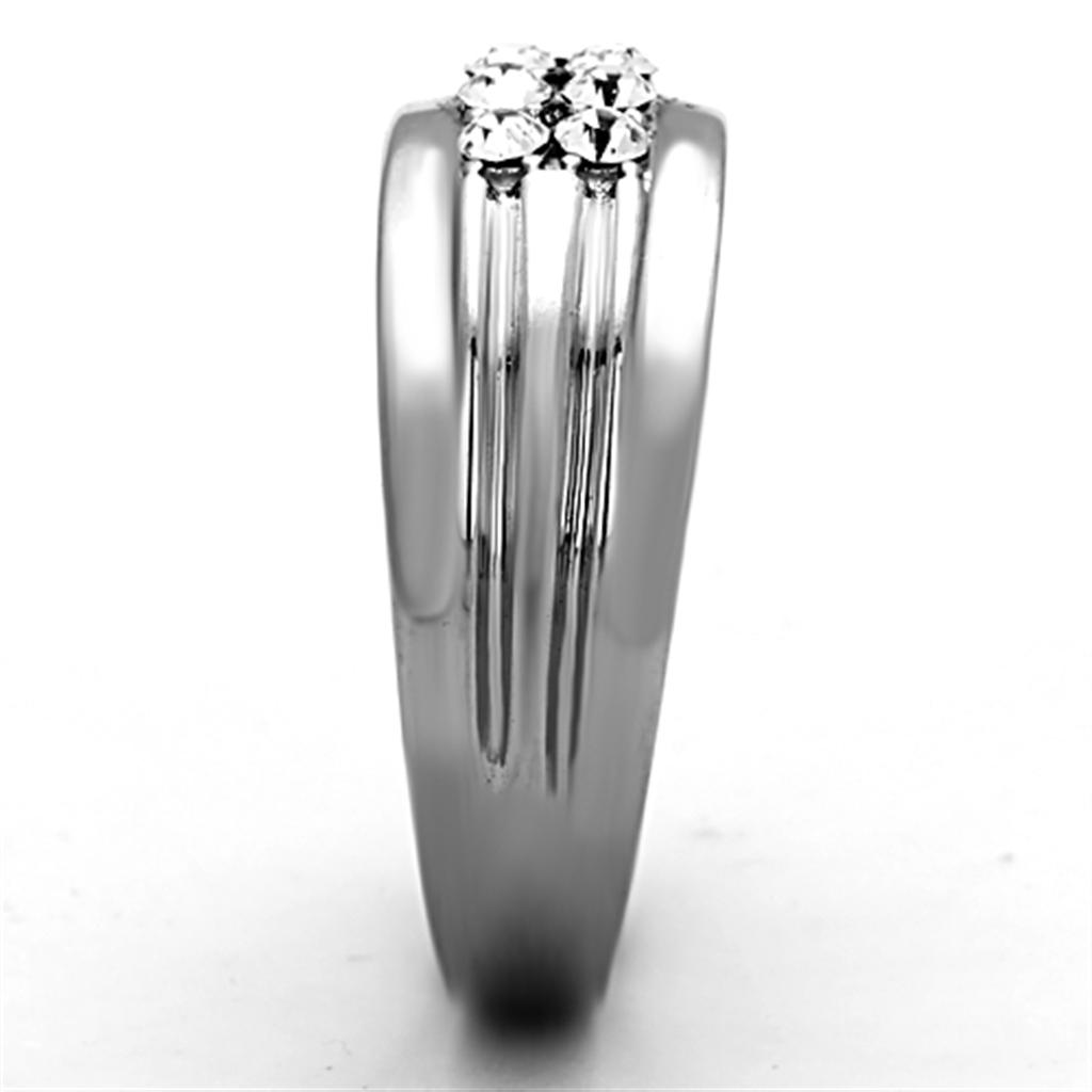 TK1357 - High polished (no plating) Stainless Steel Ring with Top Grade Crystal  in Clear-3